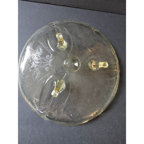 Vintage Lancaster Yellow Depression Glass Serving Cake Plate  Floral Etching - Picture 5 of 7